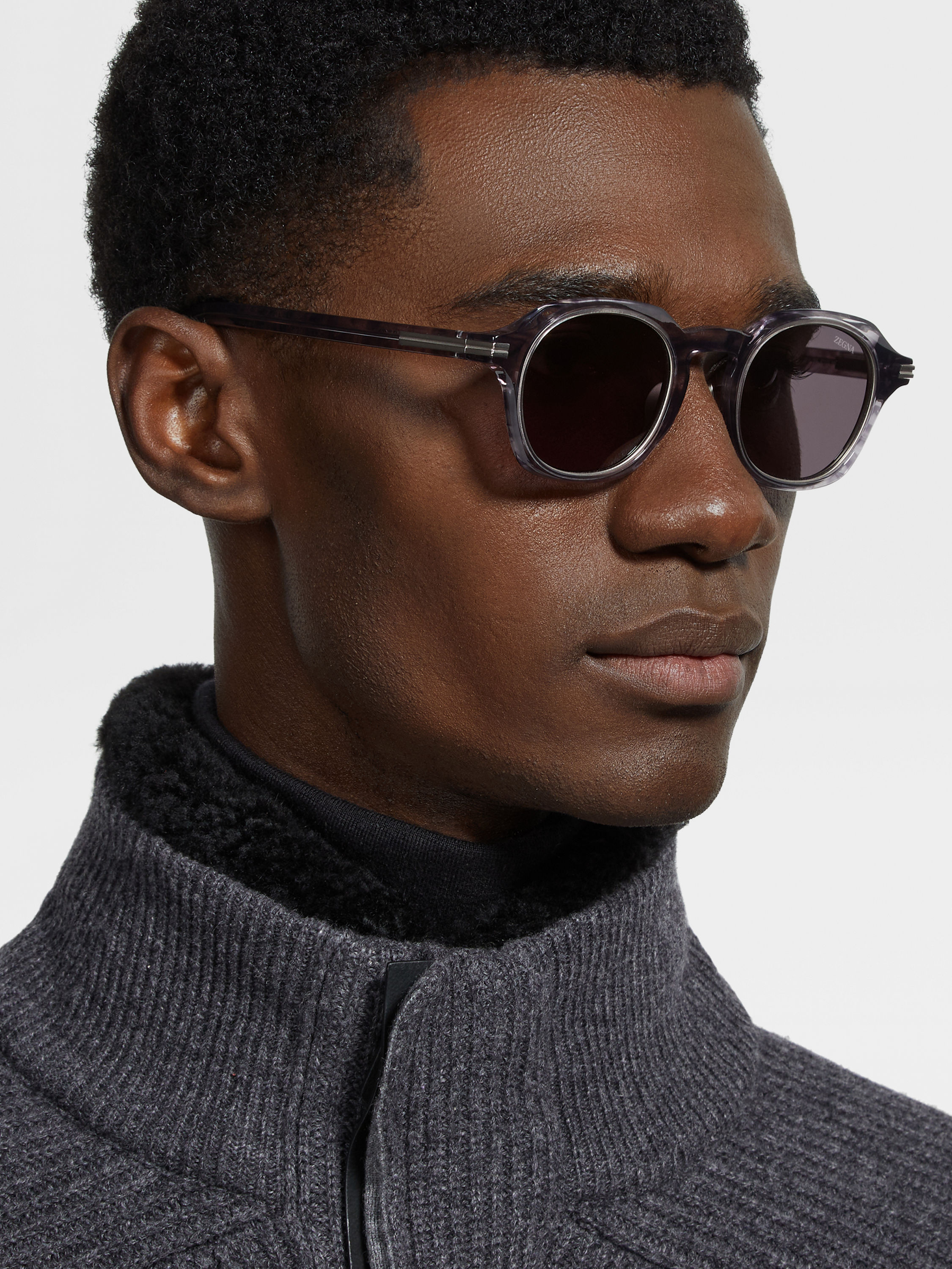 Transparent Grey Acetate and Titanium Sunglasses Product detail photo #3