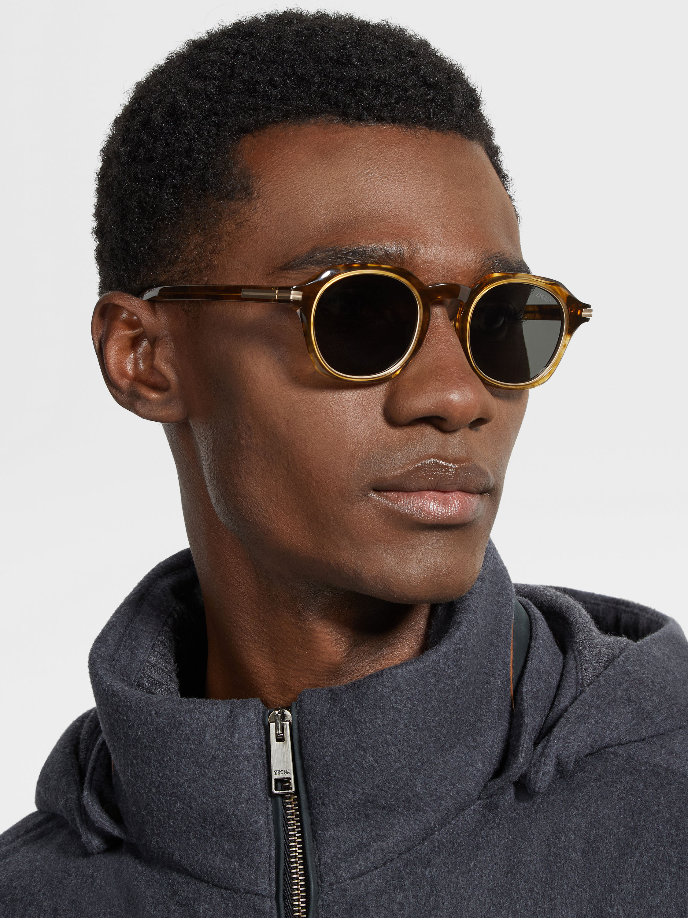 Transparent Light Brown Acetate and Titanium Sunglasses Product detail photo #3