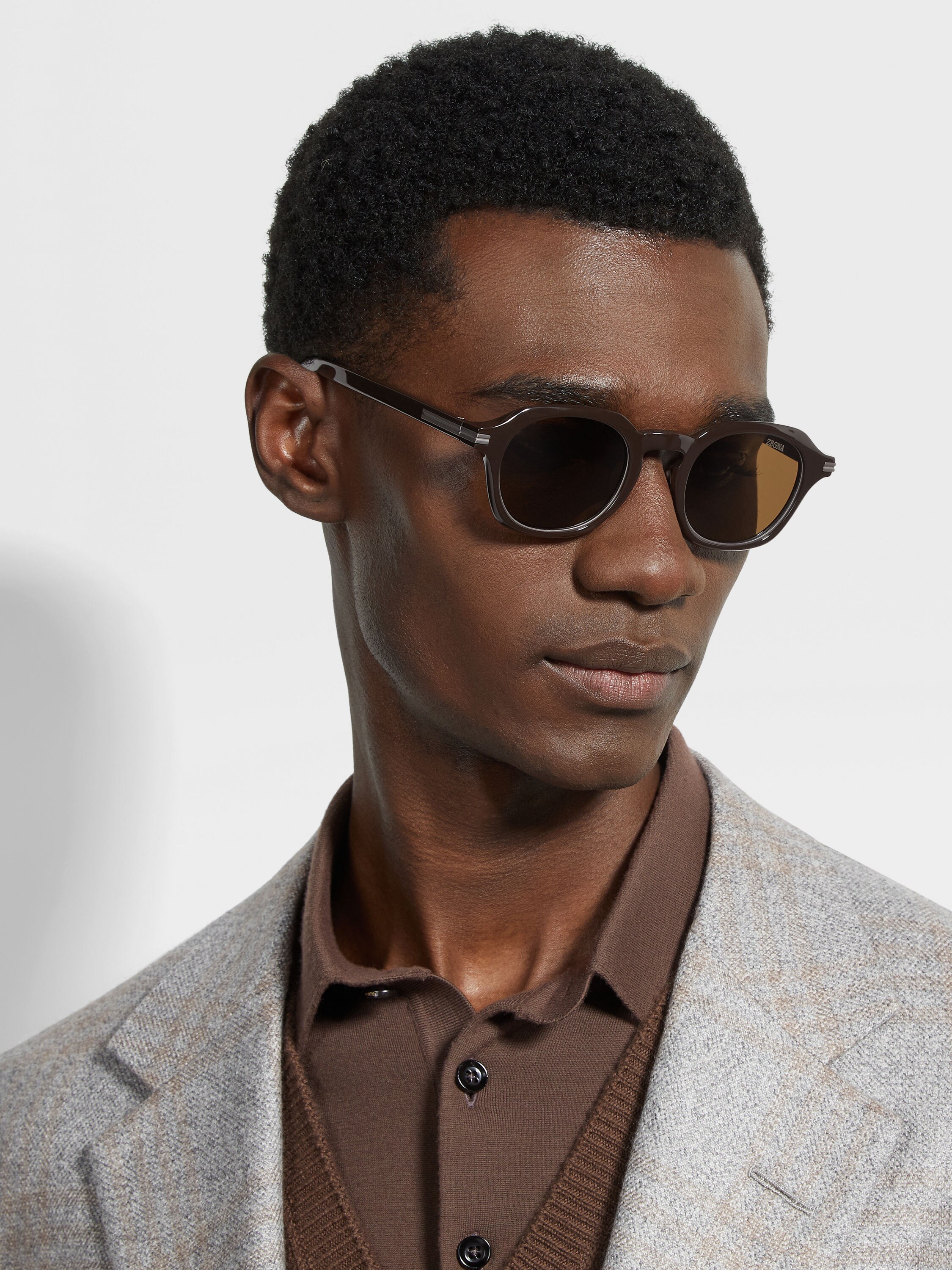 Dark Brown Acetate and Titanium Sunglasses Product detail photo #3