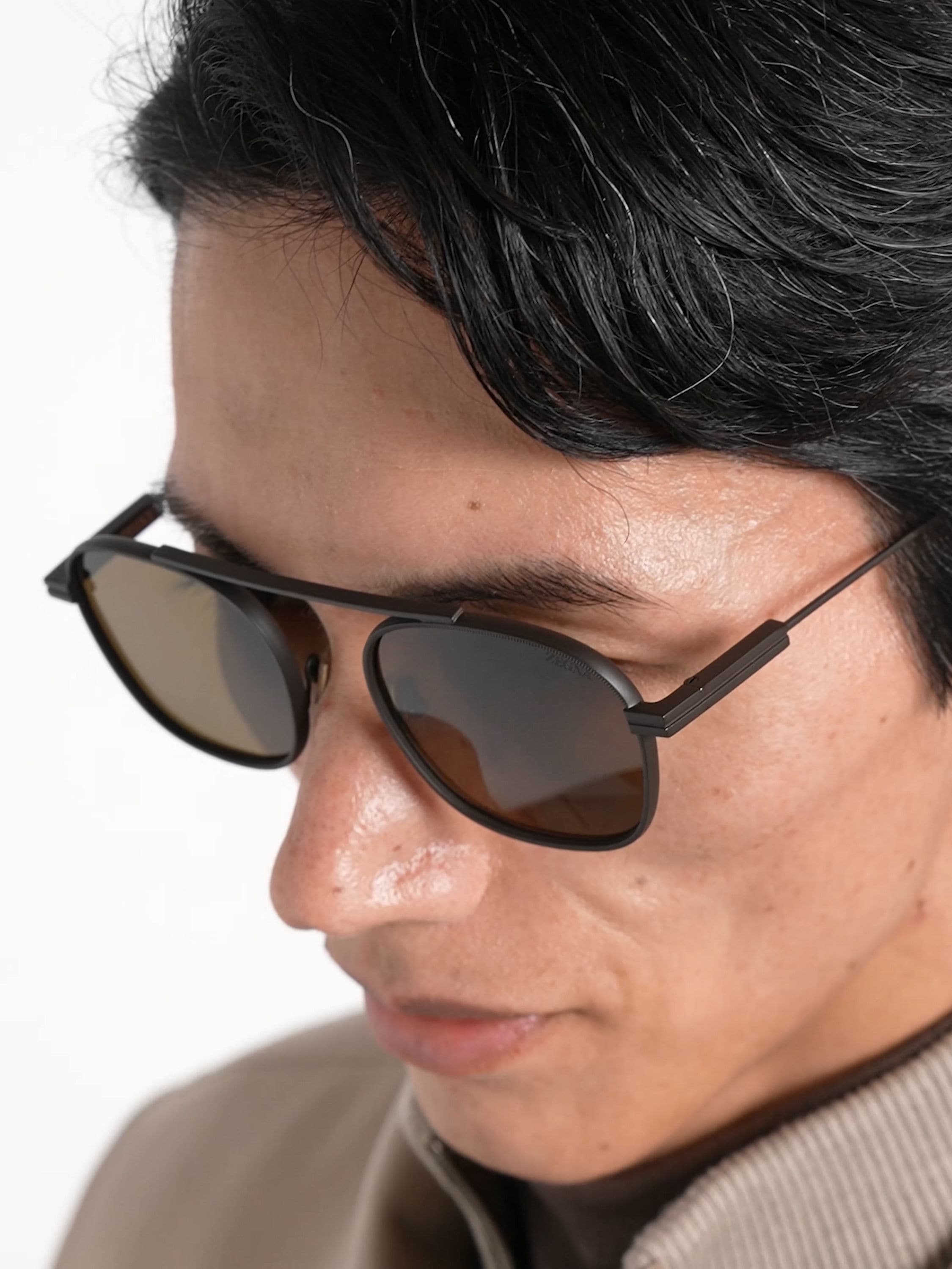 Dark Brown Orizzonte I Metal Sunglasses