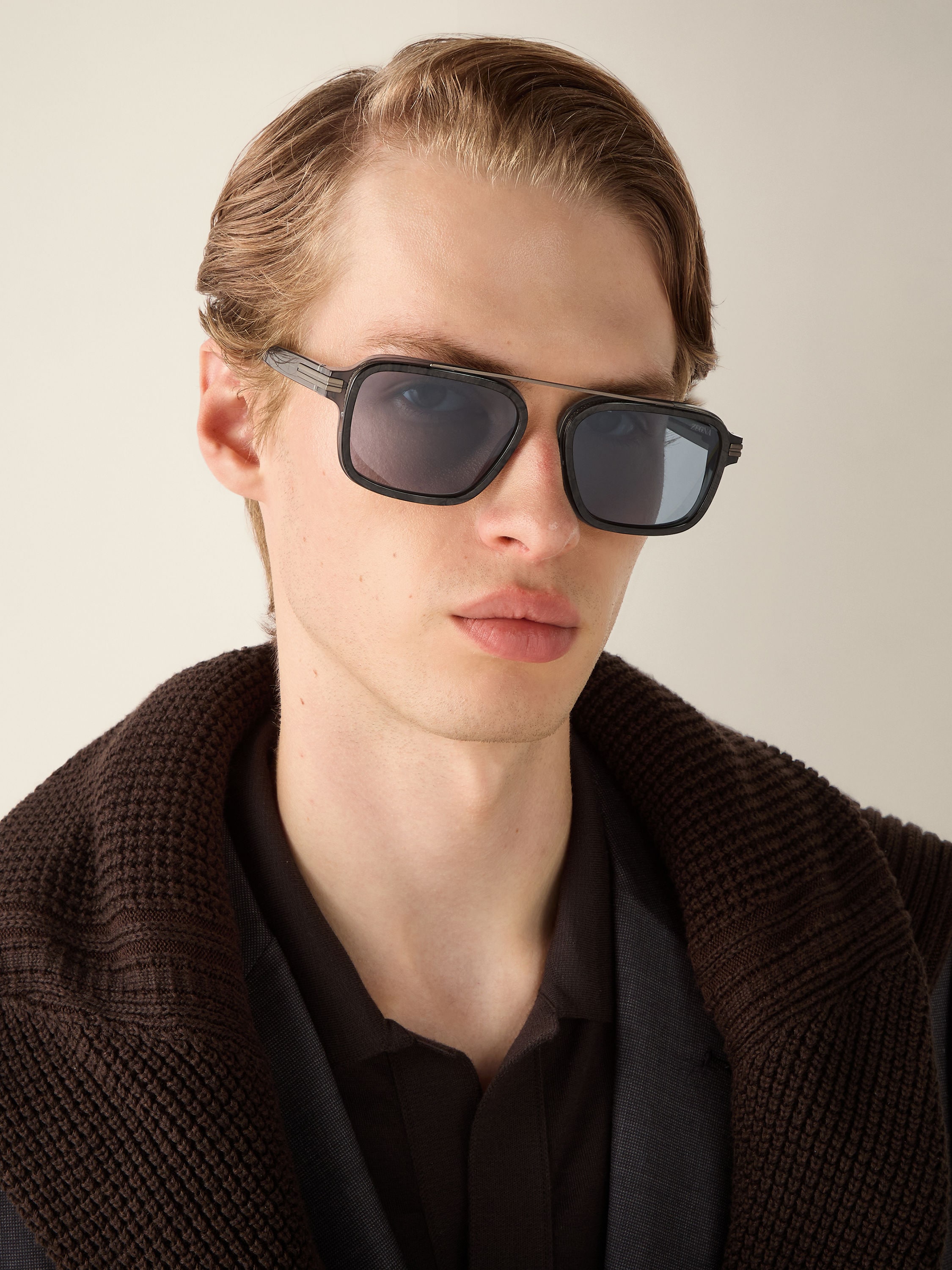 Transparent Grey Acetate Sunglasses Product detail photo #3