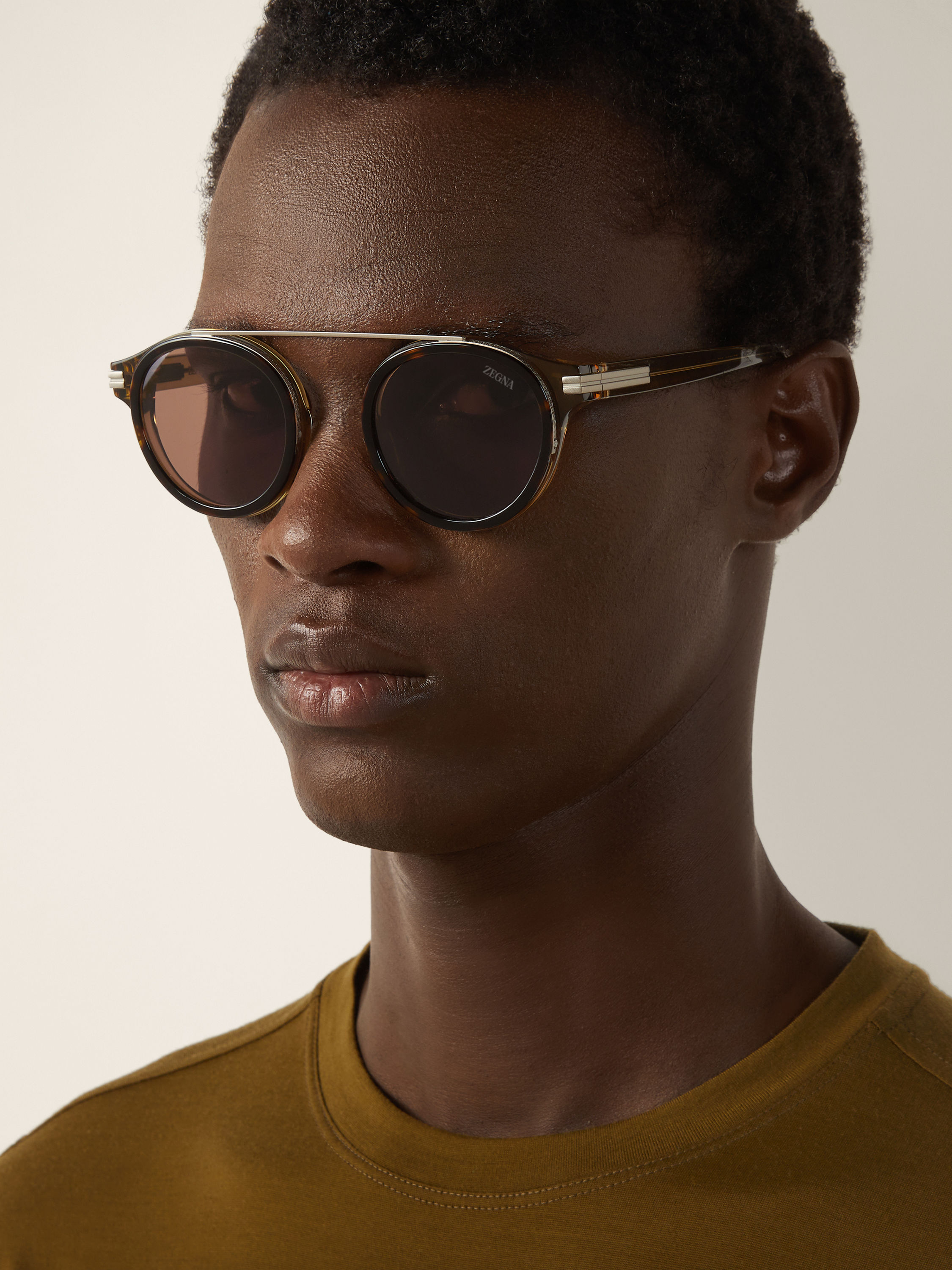 Occhiali da Sole in Acetato Marrone Chiaro Havana Trasparente Foto #3 di dettaglio del prodotto