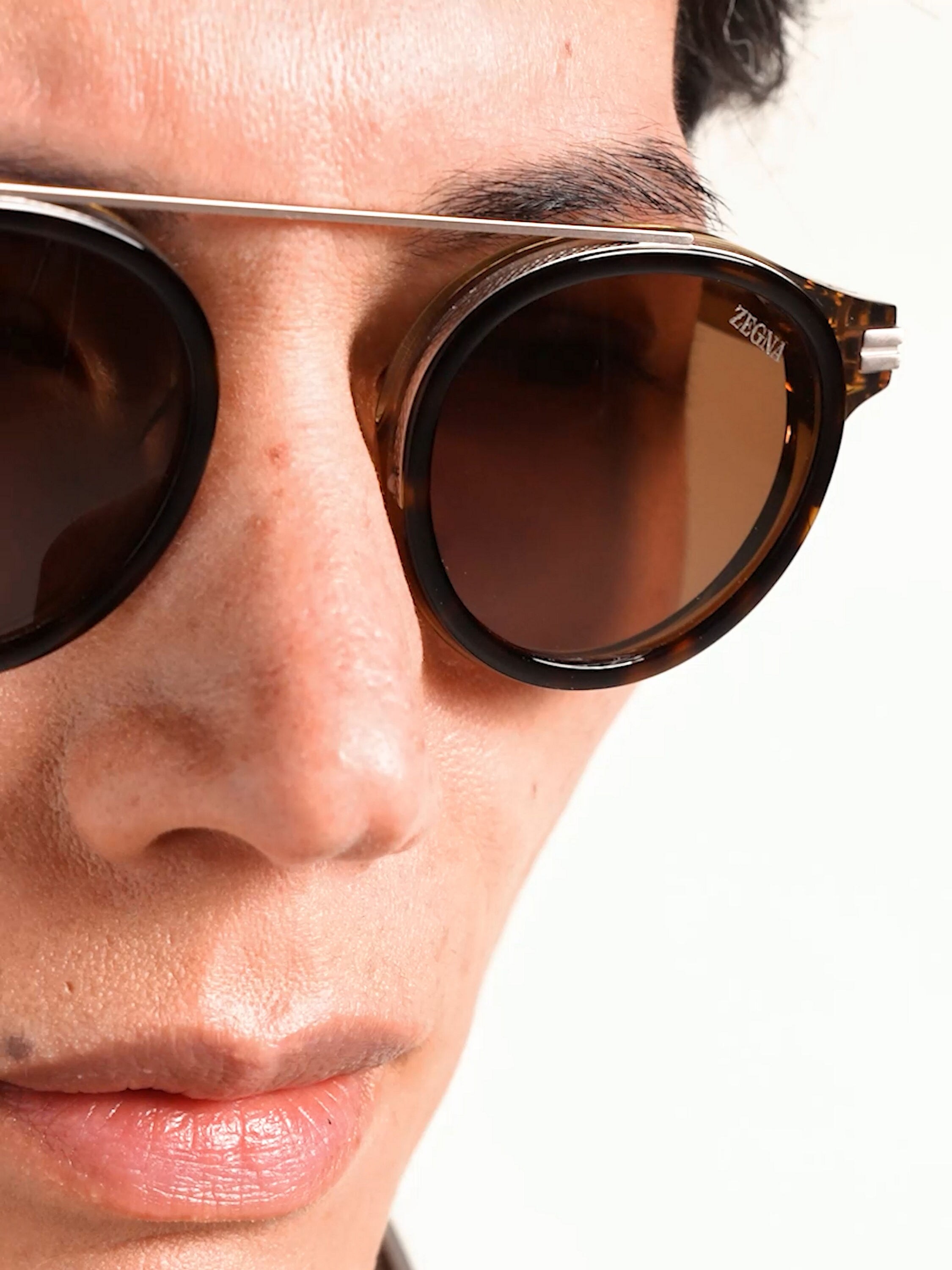 Occhiali da Sole in Acetato Marrone Chiaro Havana Trasparente