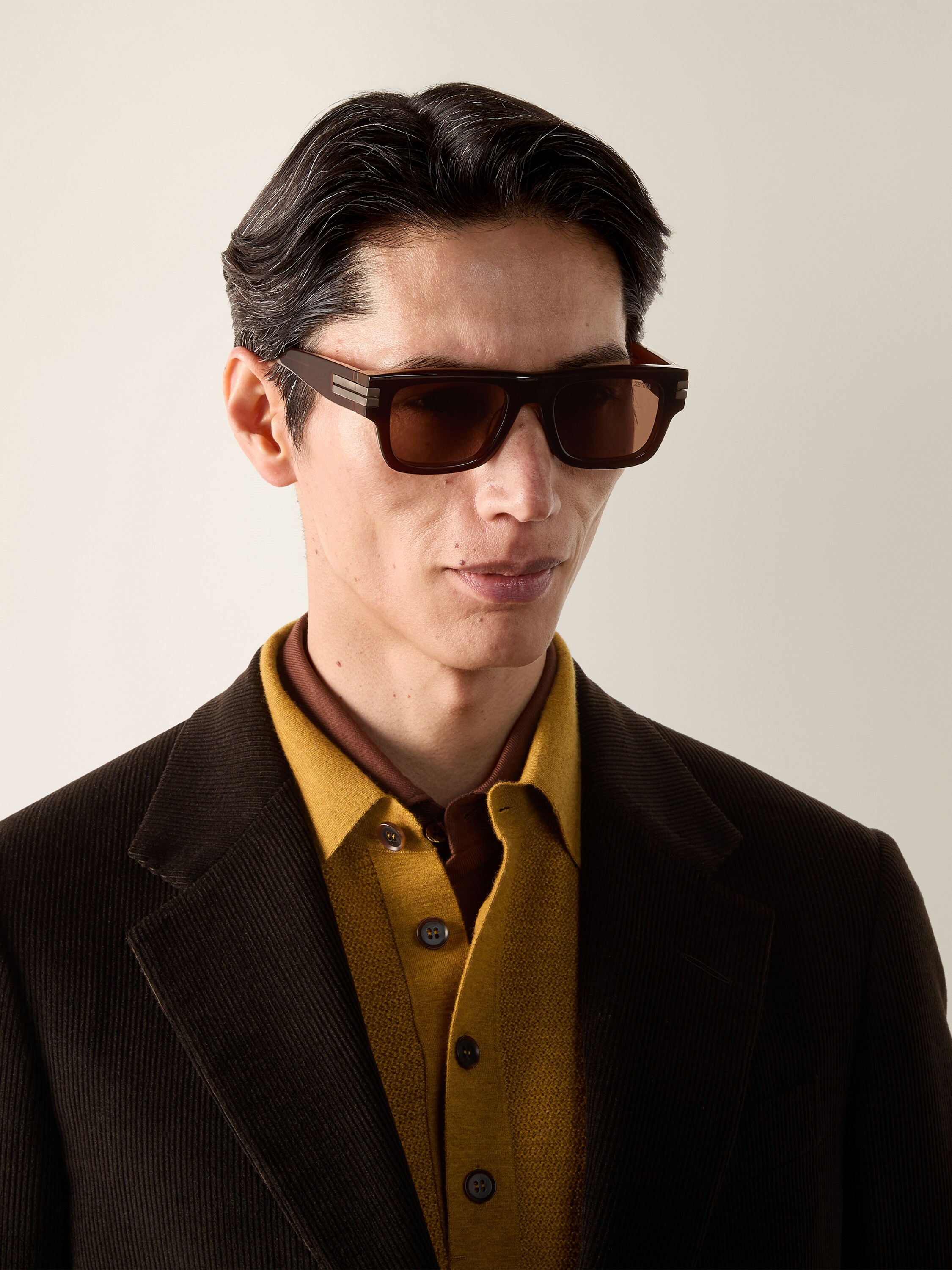 Transparent Brown and Milky Foliage Acetate Sunglasses Product detail photo #3