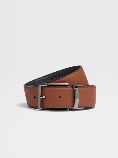 Zegna Reversible Leather Buckle Belt, Belts