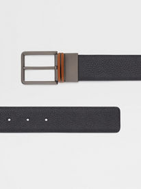 Black Grained Leather and Black Leather Reversible Belt SS24