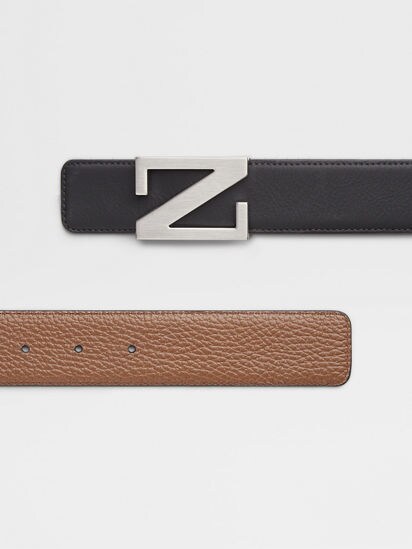 Black and Foliage Reversible Leather Belt SS25 23029569