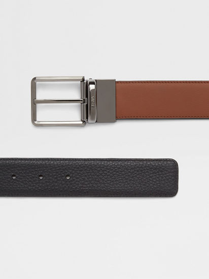 Zegna Reversible Leather Buckle Belt, Belts