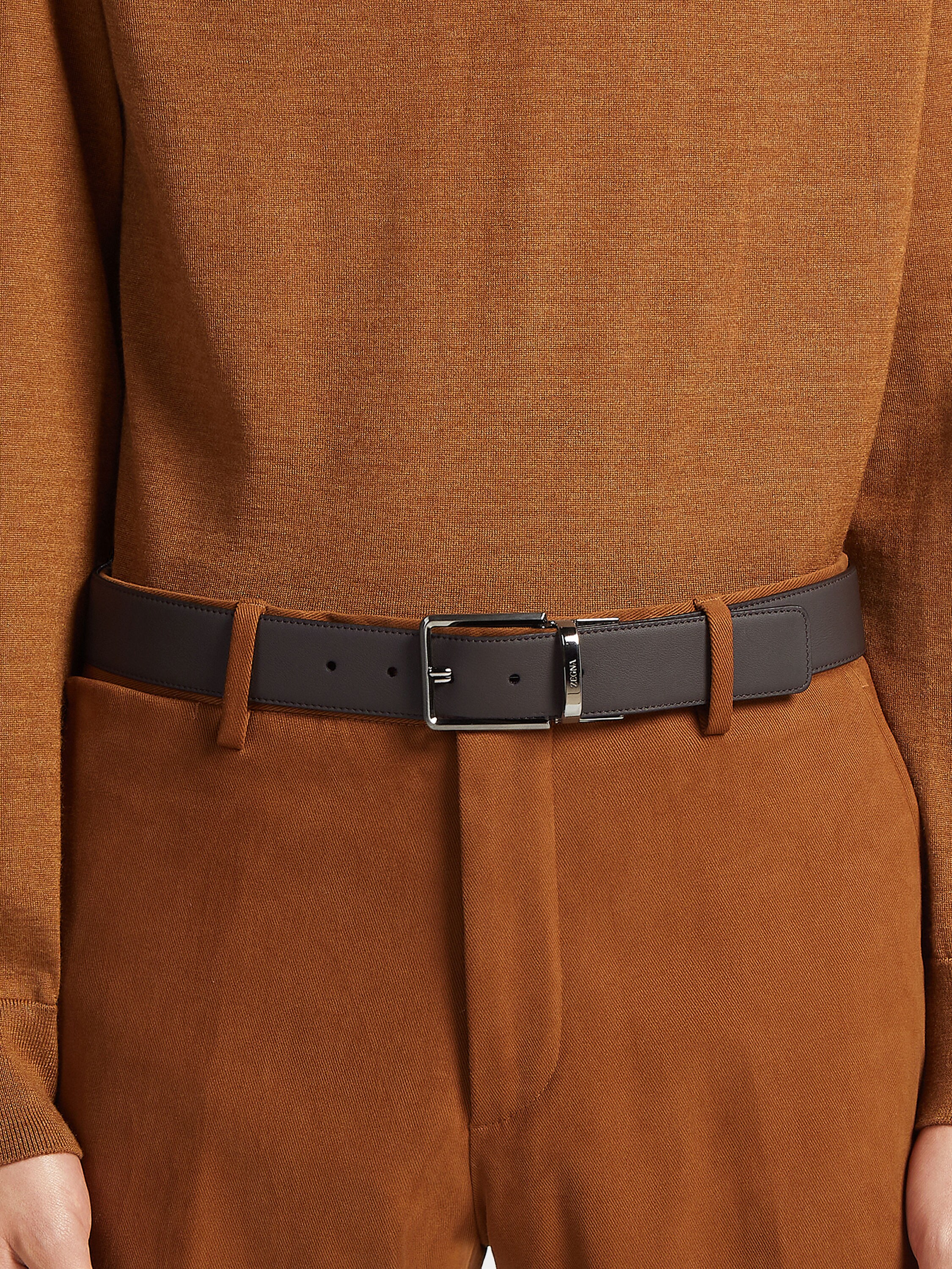 Dark Brown and Black Reversible Leather Belt Product detail photo #2