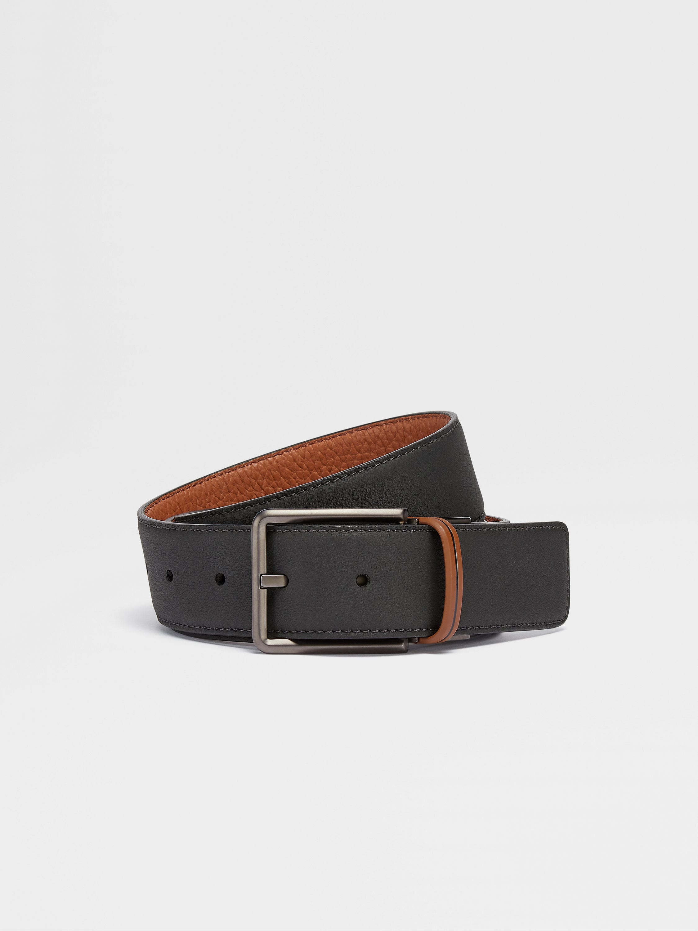 Black and Foliage Reversible Leather Belt FW25 25658396 Black and Foliage Reversible Leather Belt FW25 25658396