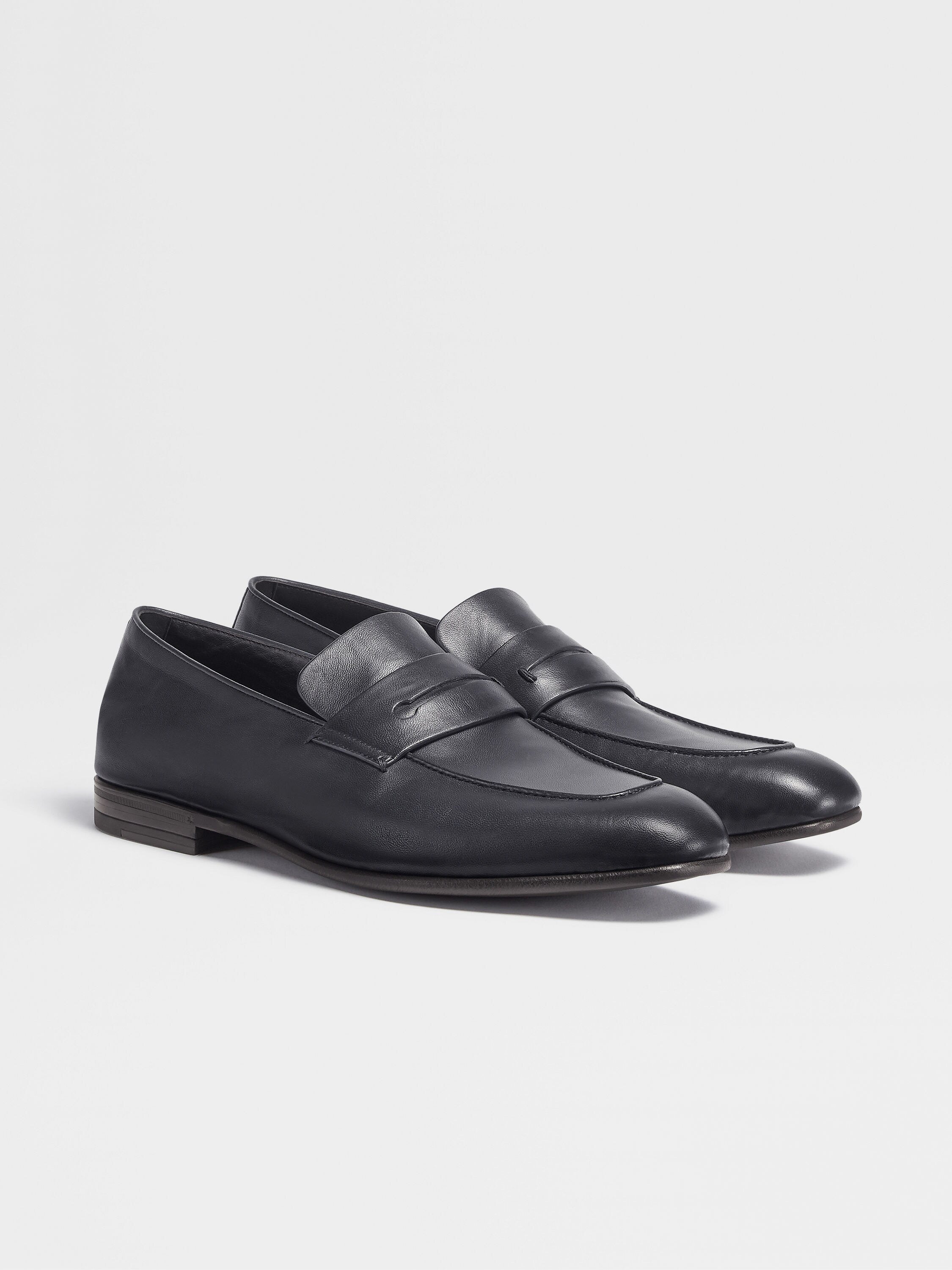 Navy Blue Leather L'Asola Loafers SS25 22065420 | Zegna US