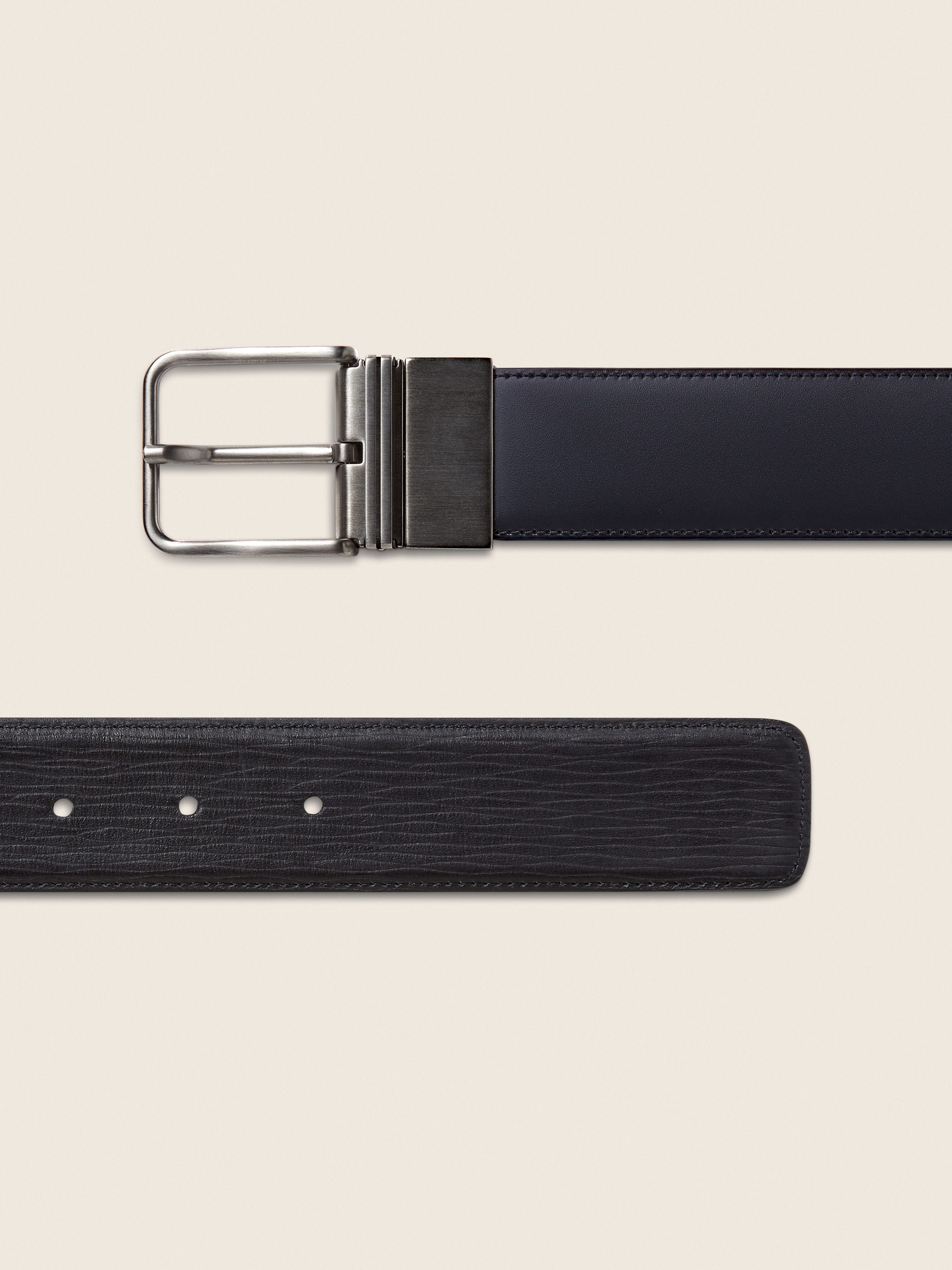 Dark Blue and Black Reversible Leather Belt Product detail photo #1