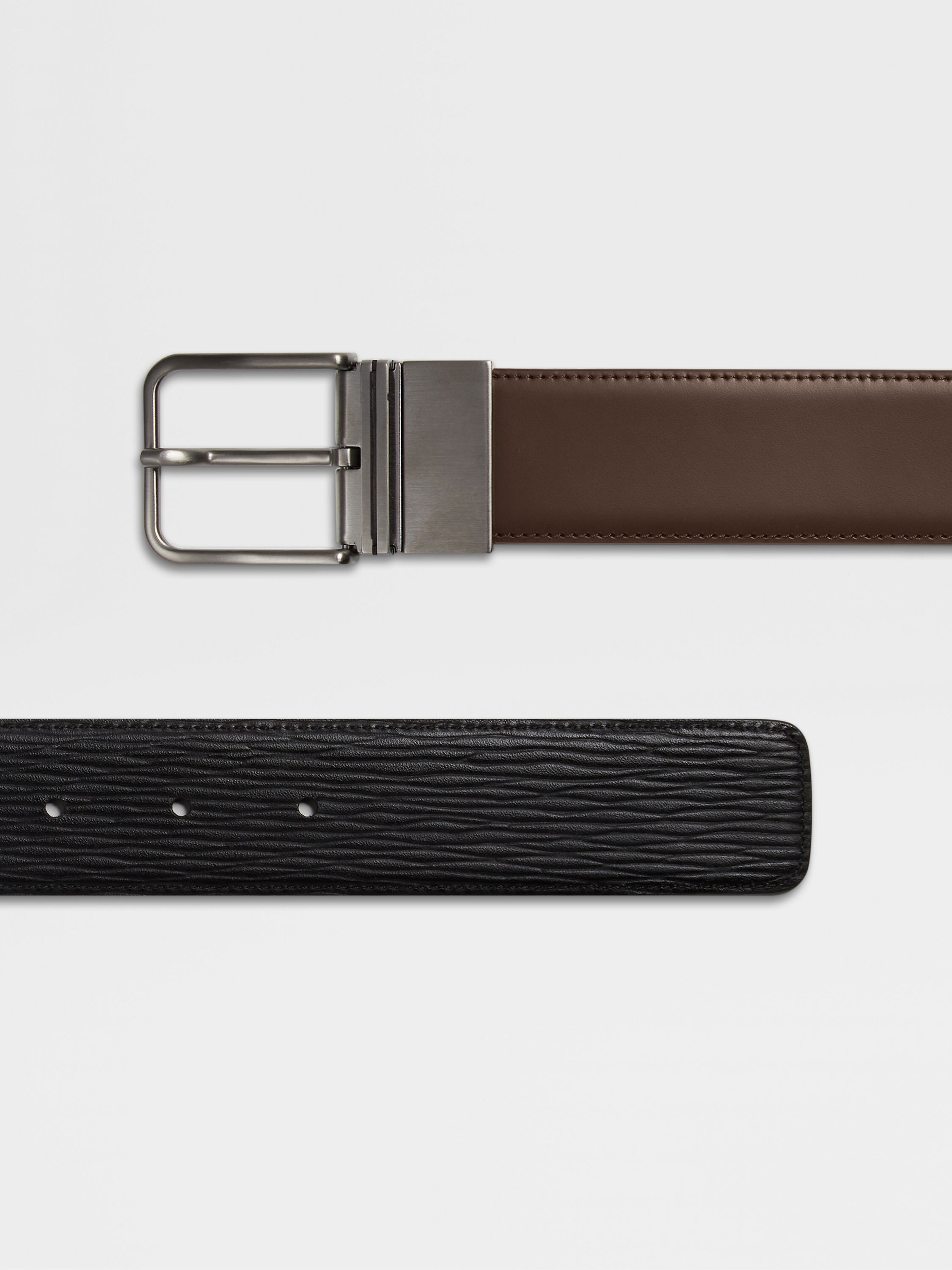 Dark Brown and Black Reversible Leather Belt Product detail photo #1