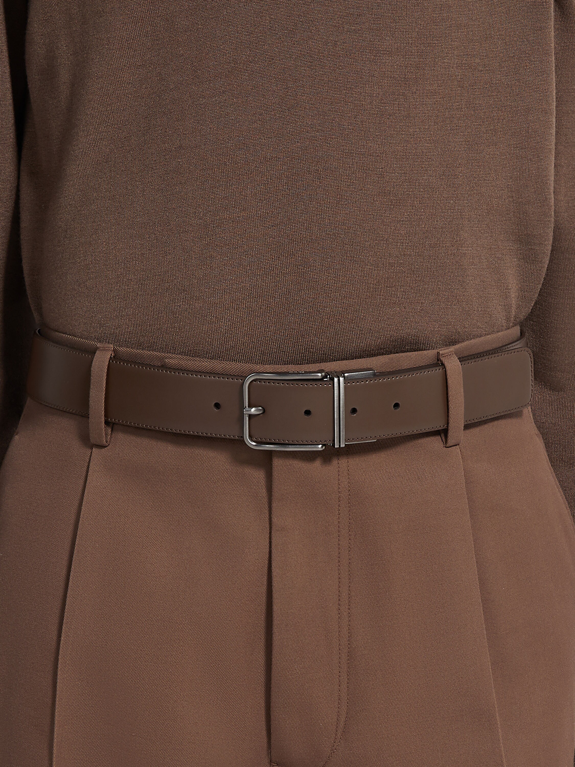 Dark Brown and Black Reversible Leather Belt Product detail photo #2