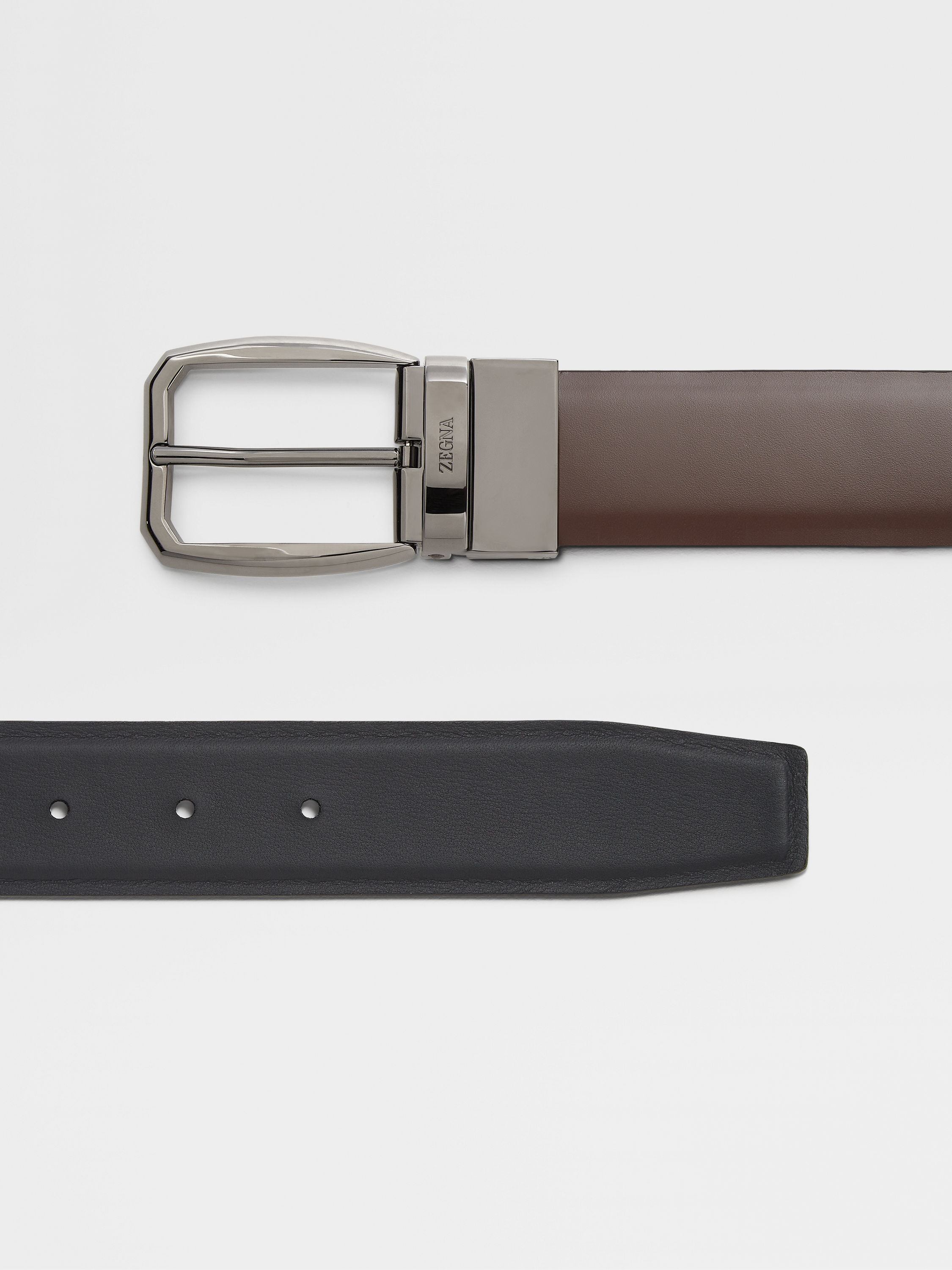 Dark Brown and Black Reversible Leather Belt Product detail photo #1