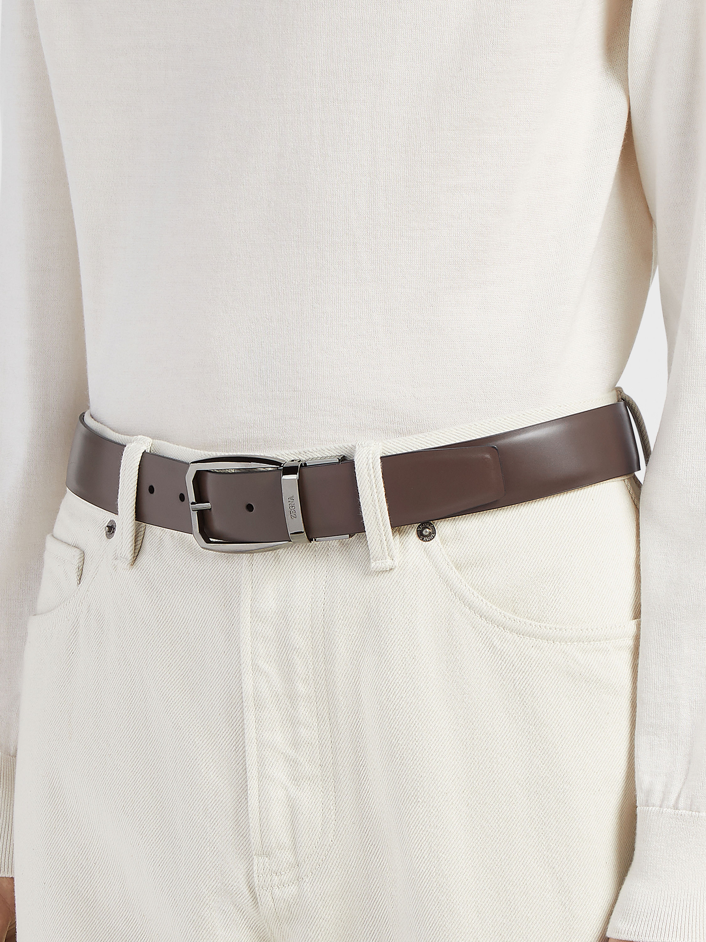 Dark Brown and Black Reversible Leather Belt Product detail photo #2