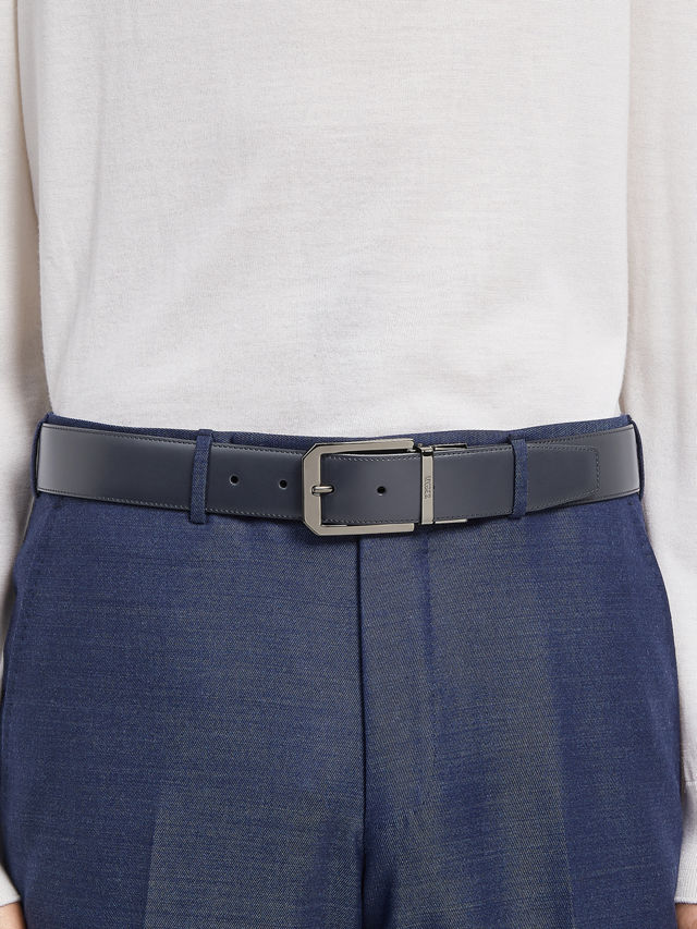 Dark Blue and Dark Brown Reversible Leather Belt Product detail photo #2