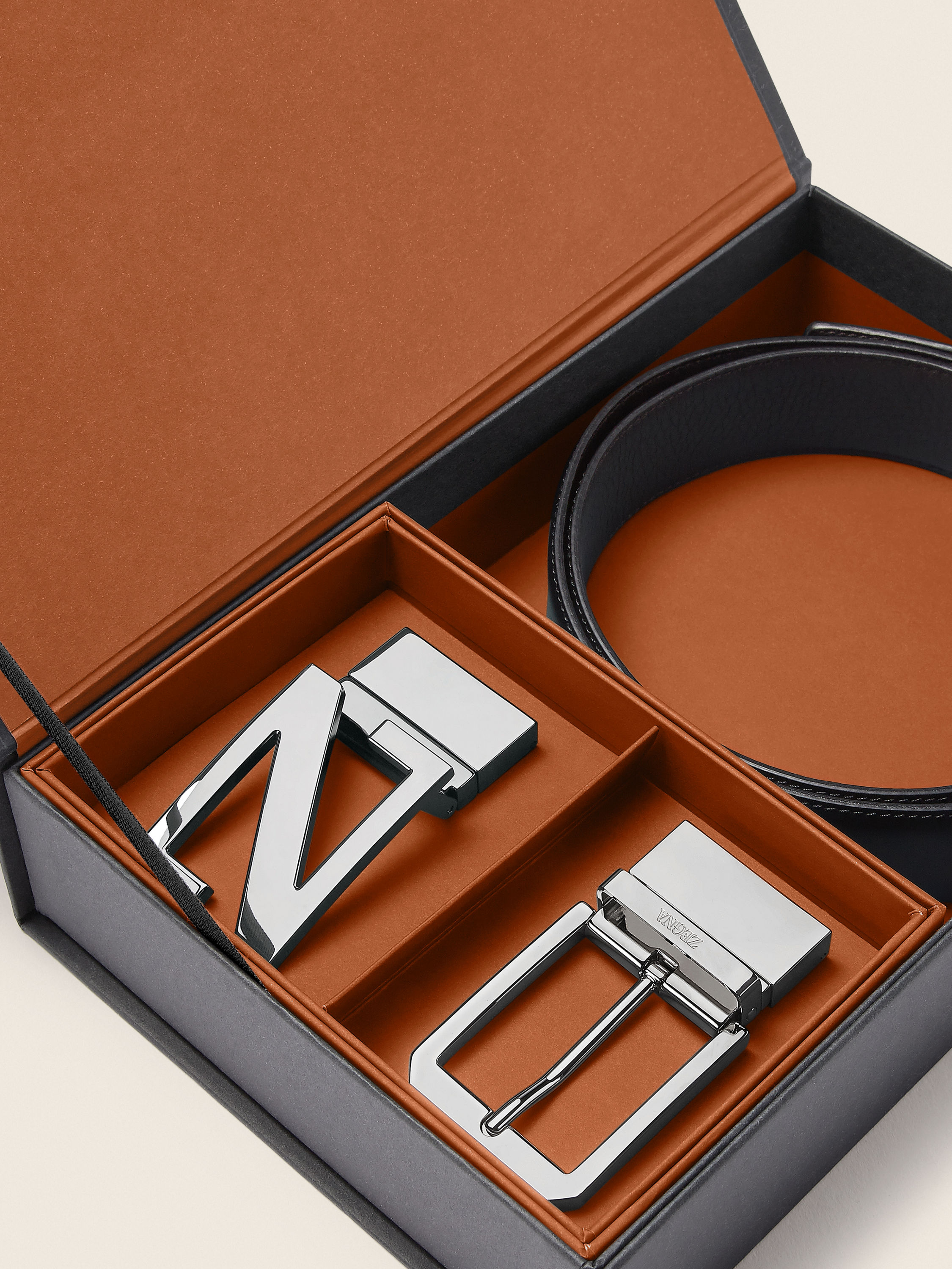 Black and Dark Brown Reversible Leather Belt Product detail photo #1