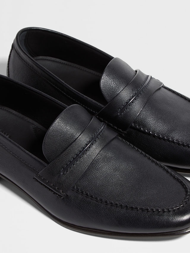 Black Natural Grain Leather Mocassin Loafer Product detail photo #3