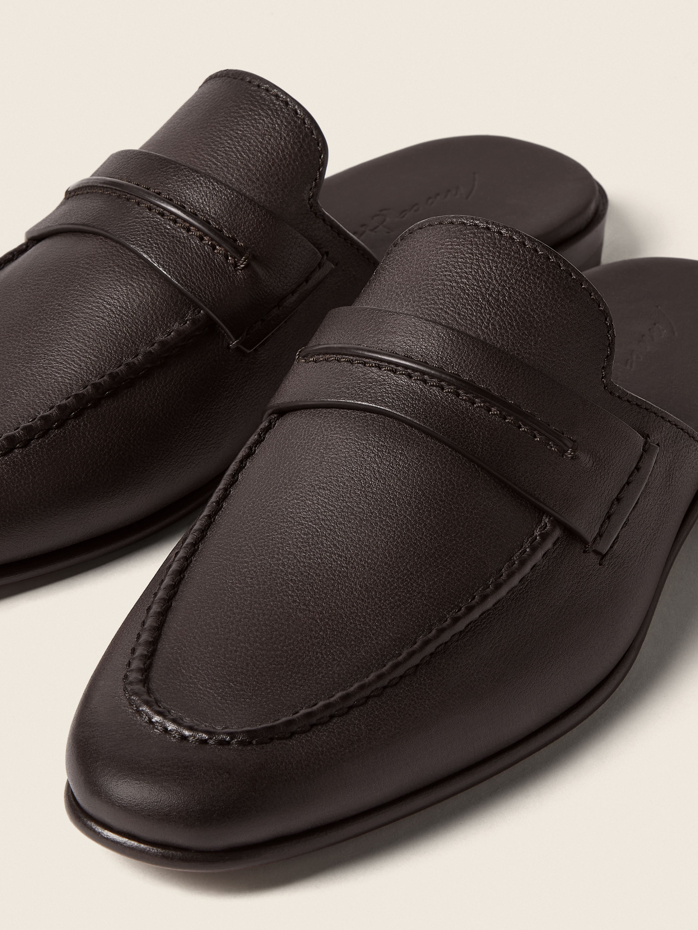 Dark Brown Leather Mocassin Sabbia Loafer Mule Product detail photo #1