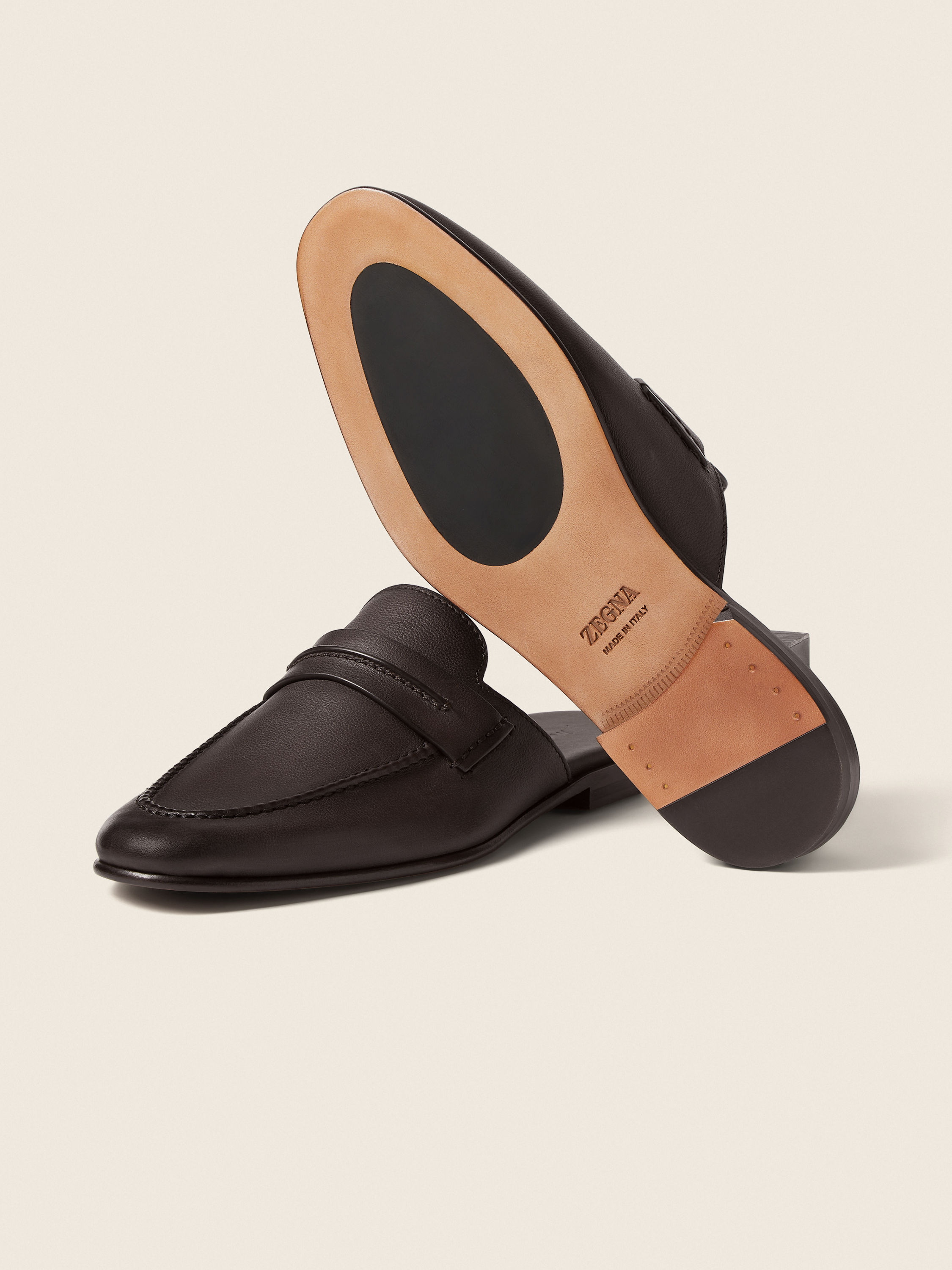 Dark Brown Leather Mocassin Sabbia Loafer Mule Product detail photo #4