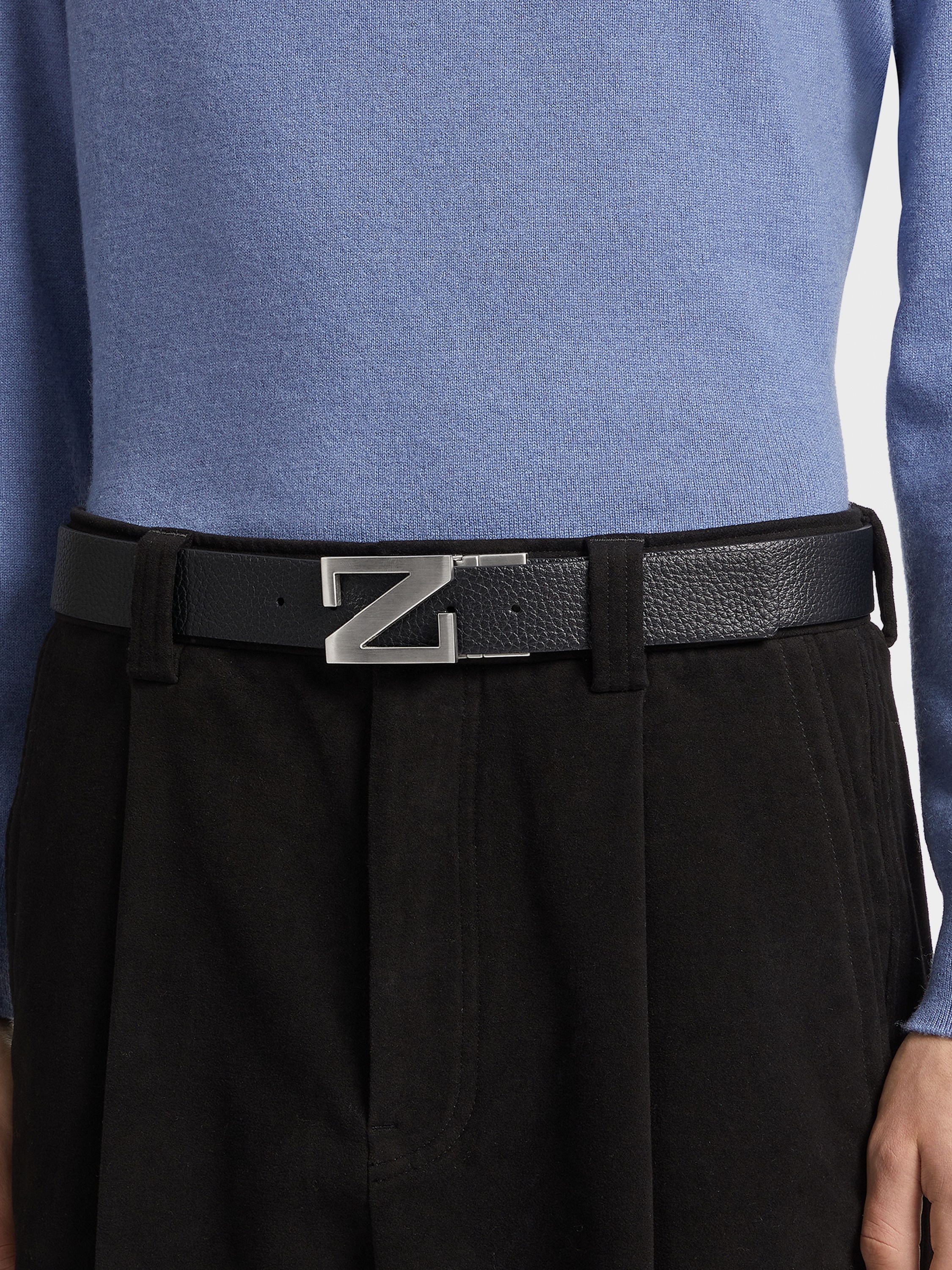 Black Reversible Leather Belt Product detail photo #2