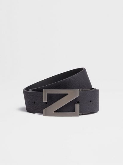 Mens Navy And Black Leather Reversible Belt