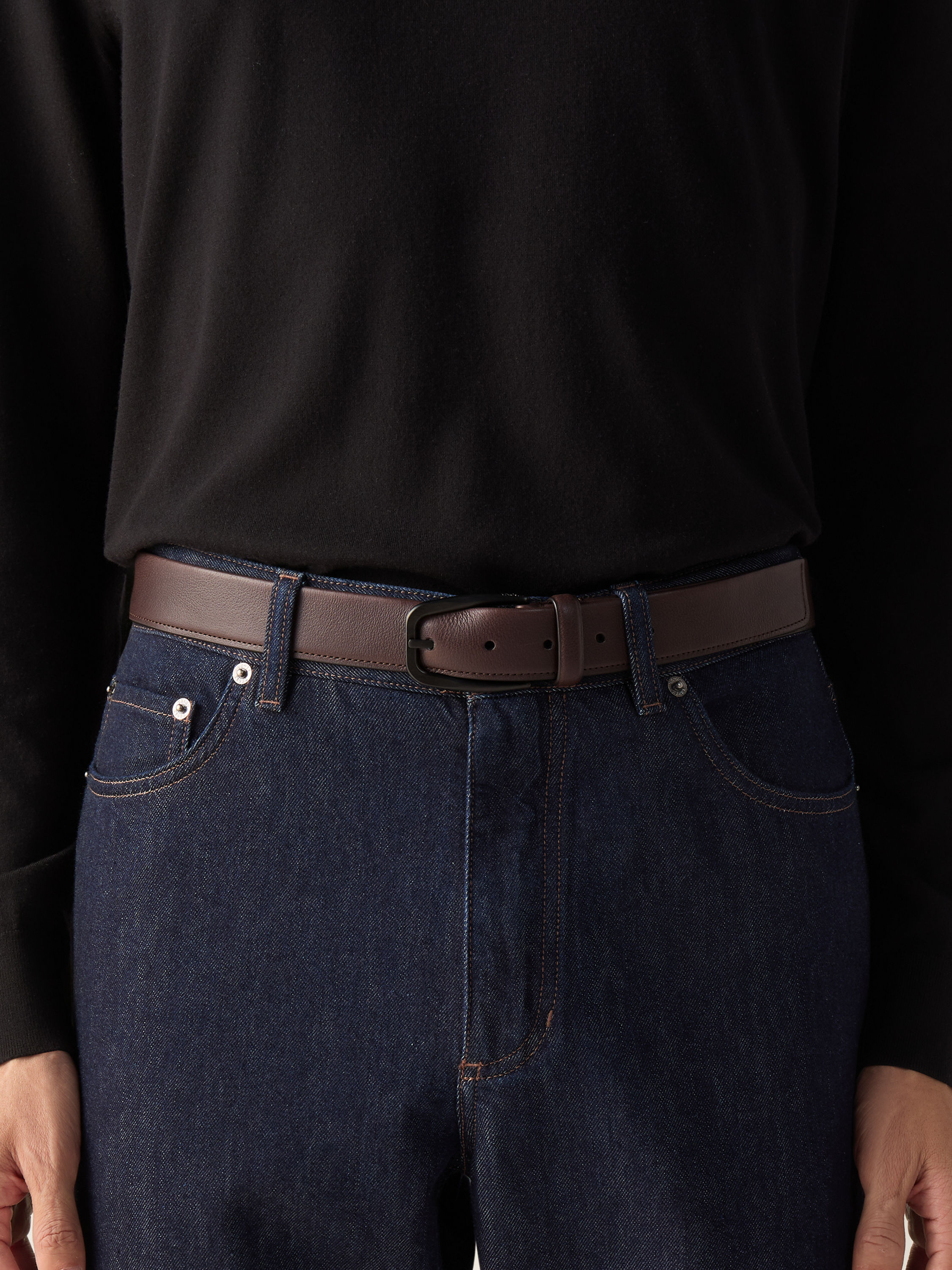 Dark Brown Natural Grain Leather Belt Product detail photo #2