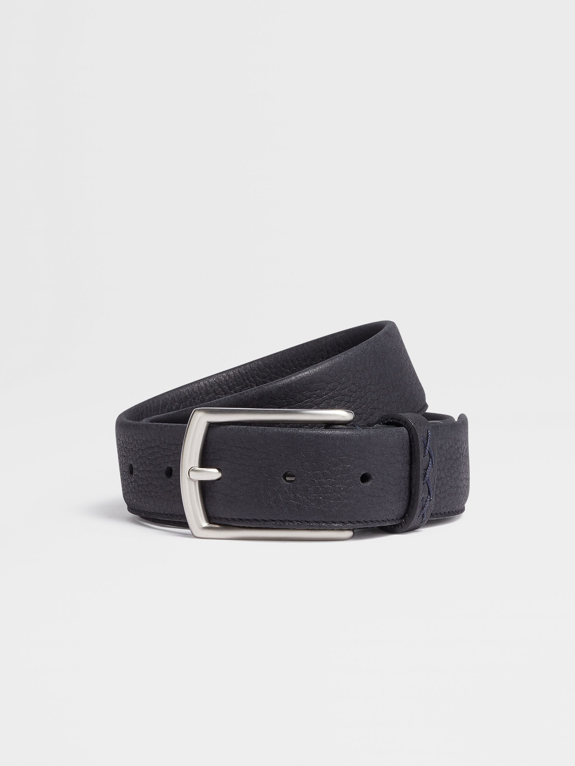 Navy Blue Grained Leather Belt