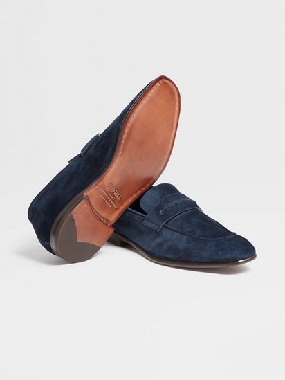 Navy Blue Suede L'Asola Loafers SS24 22122810 | Zegna CA