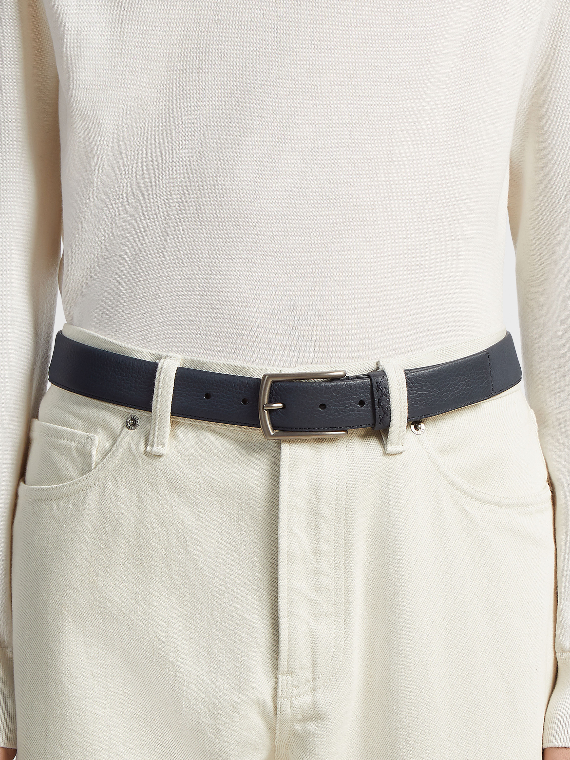 Ceinture en Cuir Bleu Marine Photo #2 de détail du produit