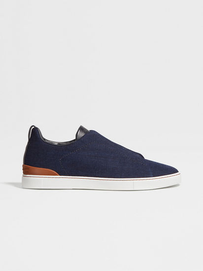Navy Blue Cotton Denim Triple Stitch™ Sneakers FW24 25694150 Navy Blue Cotton Denim Triple Stitch™ Sneakers FW24 25694150