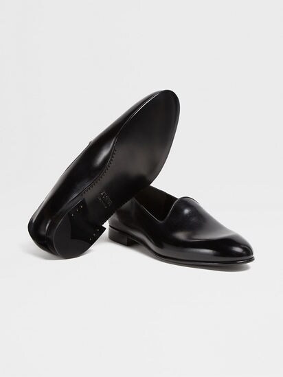 Black Leather Gala Slip On Shoes