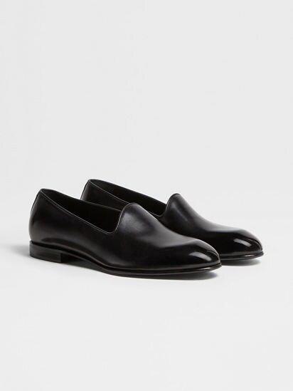 Black Leather Gala Slip On Shoes