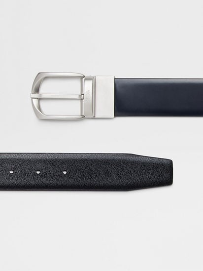 Blue and Black Reversible Leather Belt FW24 22367460 | Zegna SG Blue and Black Reversible Leather Belt FW24 22367460 | Zegna SG