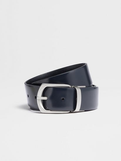 Men's Reversible Leather Black Blue Belt