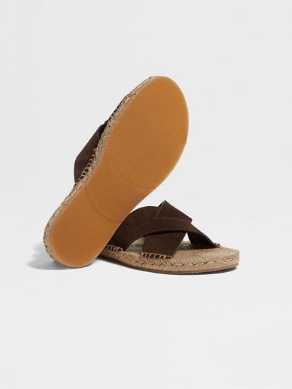 Dark Brown Suede Espadrille Sandals SS26 30108931 | Zegna US