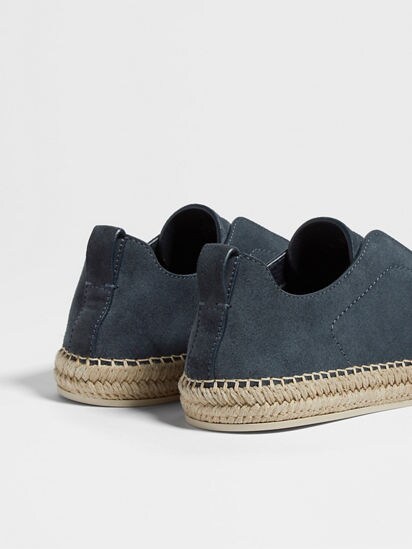 Dark Teal Blue Suede Triple Stitch™ Espadrilles SS25