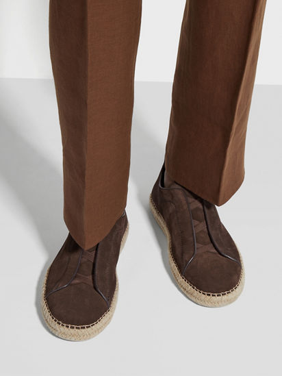 Dark Brown Suede Triple Stitch Espadrilles SS25 30223995 Zegna SG