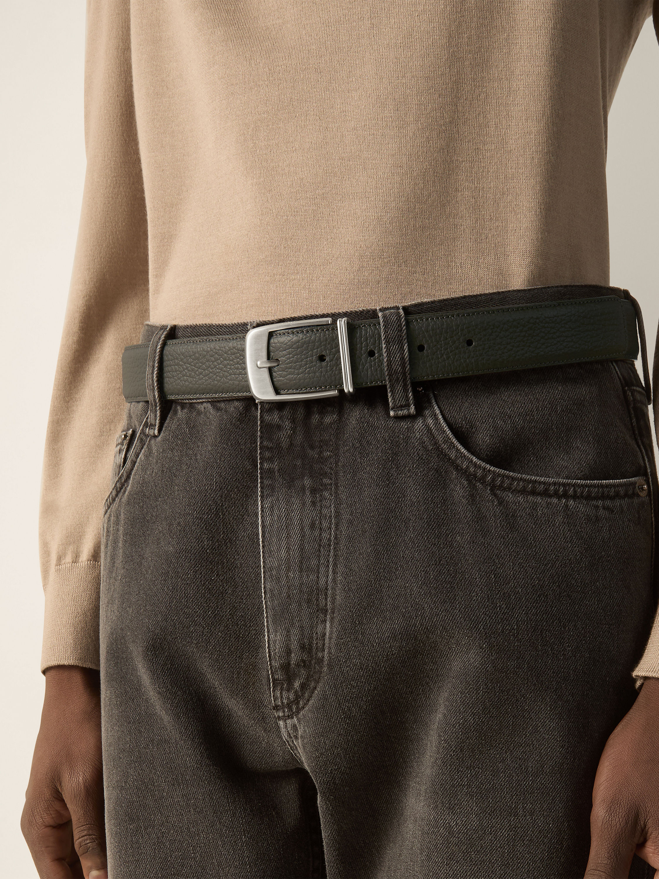 Dark Olive Green Leather Belt Product detail photo #2