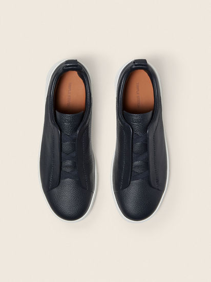 Navy Blue Leather Triple Stitch™ Sneakers SS26 39357763 | Zegna SK