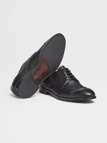 Black Deerskin Siena Flex Captoe Derby Shoes SS24 22037464 Zegna ES