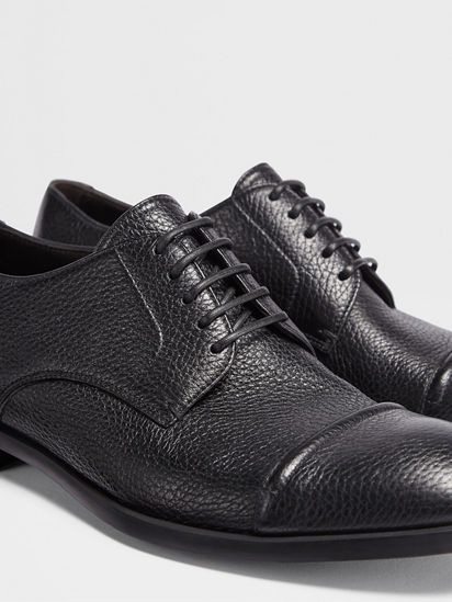 Zapatos Derby Siena Flex en Piel de Ciervo con Puntera Color Negro SS25 22037464 Zegna ES