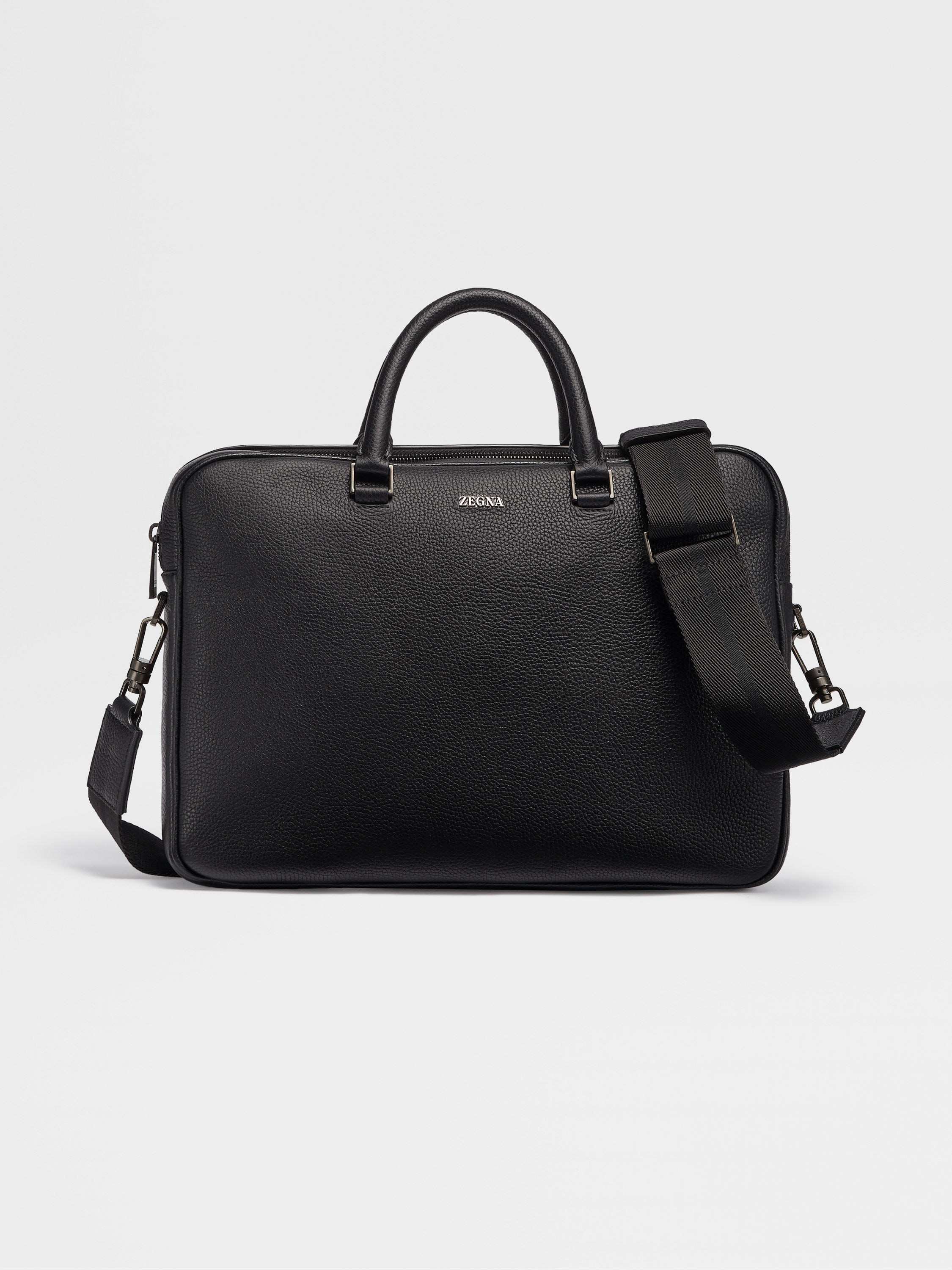 Black Grained Leather Edgy Business Bag