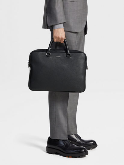 Black Leather Edgy Business Bag FW23 28279505 Zegna RO