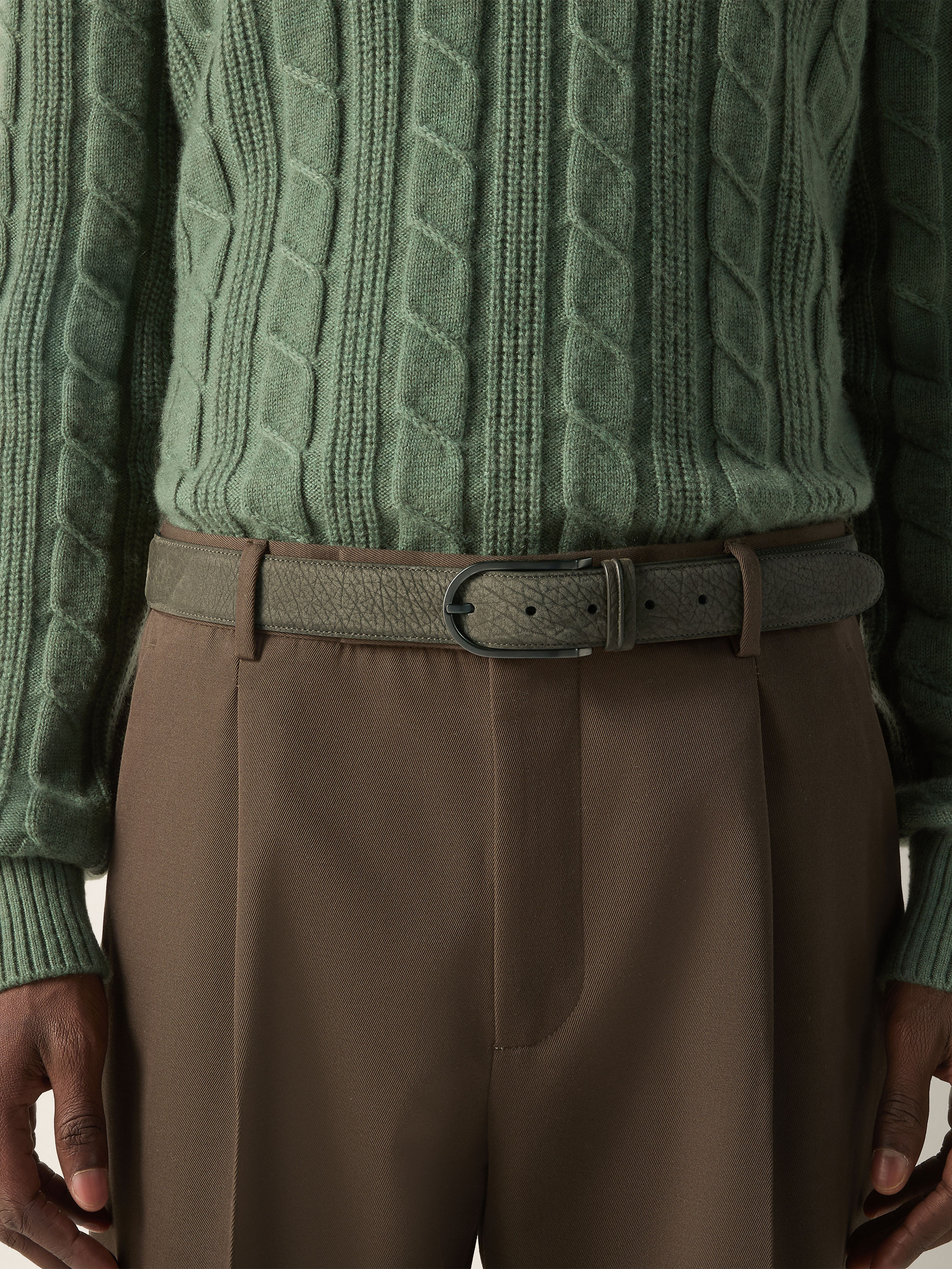 Dark Olive Green Nubuck Belt Product detail photo #2
