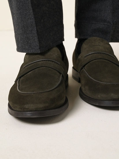 Dark Olive Green Suede Mocassin Corso Loafer FW26 39375331 | Zegna ROW