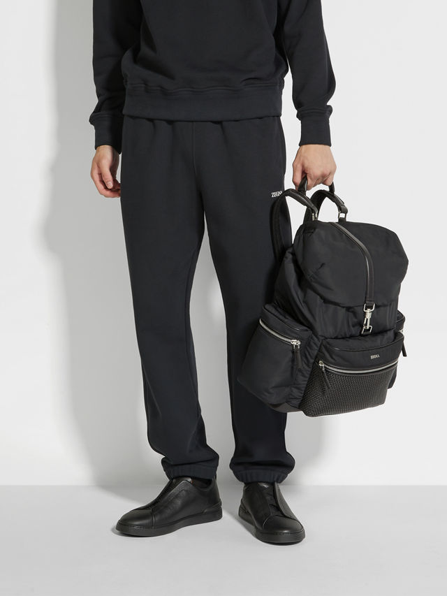 Black Technical Fabric and PELLETESSUTA™ Leather Backpack Product detail photo #1
