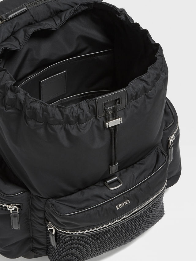 Black Technical Fabric and PELLETESSUTA™ Leather Backpack Product detail photo #3