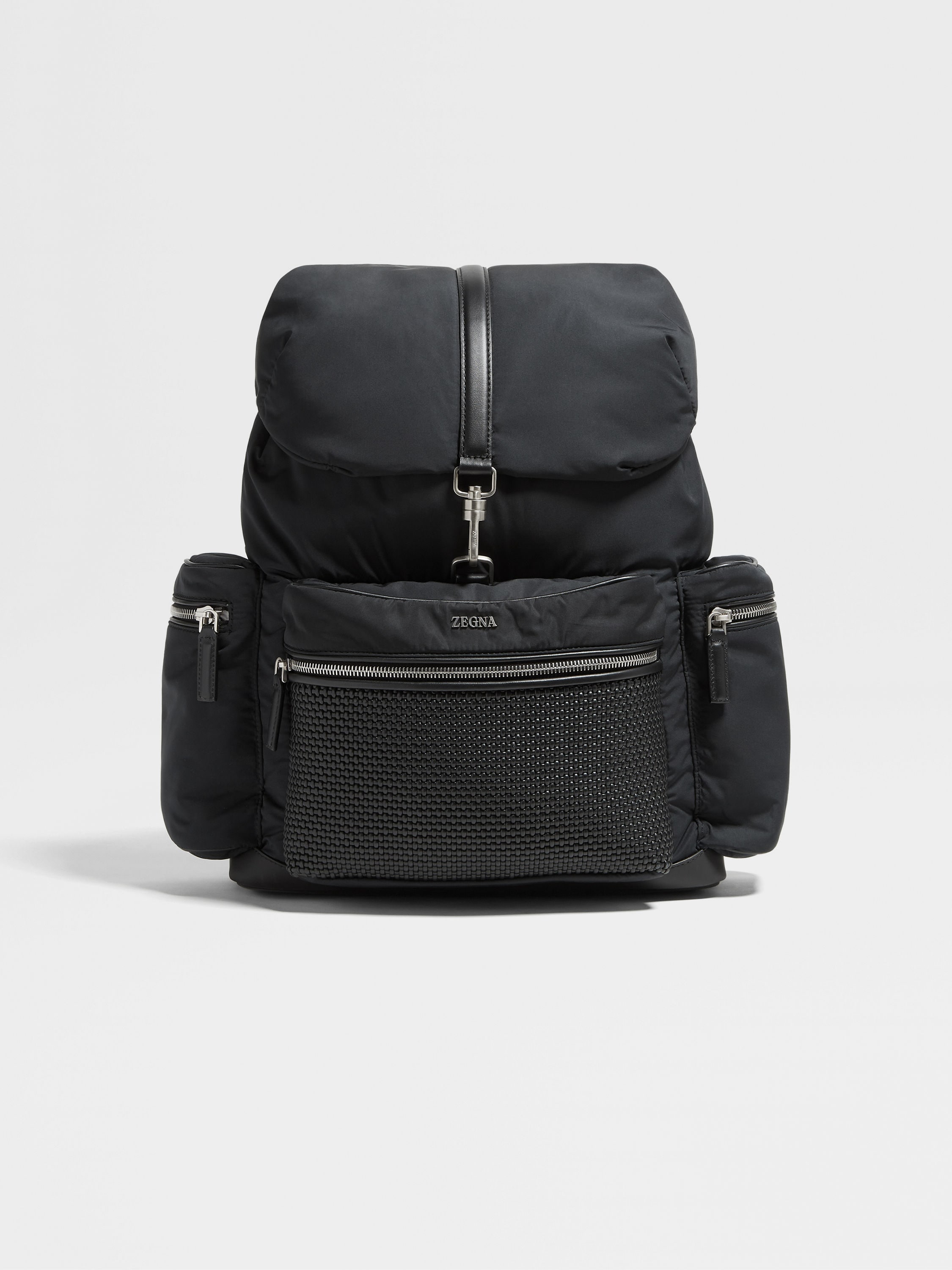 Black Technical Fabric and PELLETESSUTA™ Leather Backpack SS24 